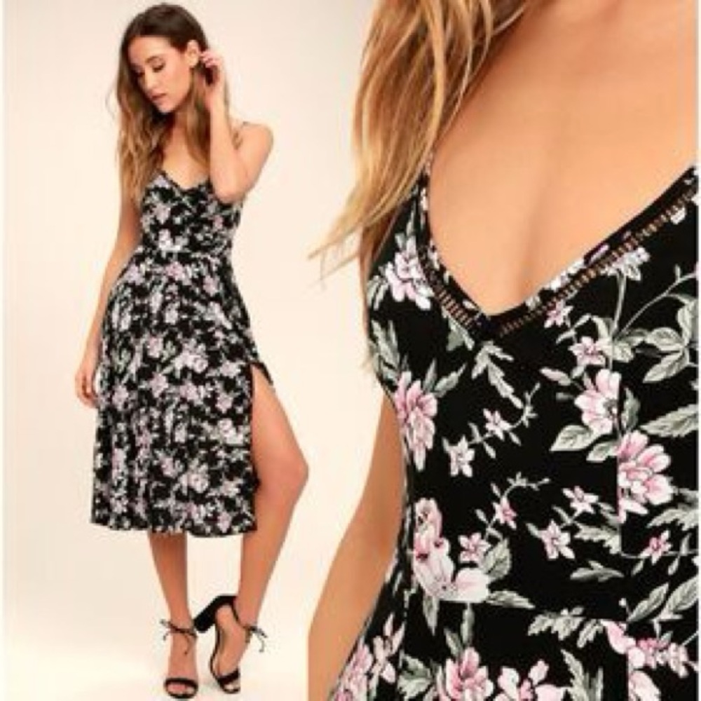 Lulu's Black Floral Midi Dress